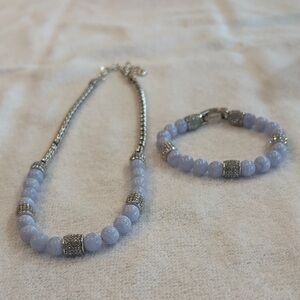 Elegant Silver and Blue Beaded Jewelry Set
